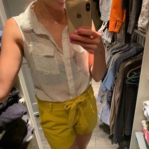 White Polka Dot Button Front Top